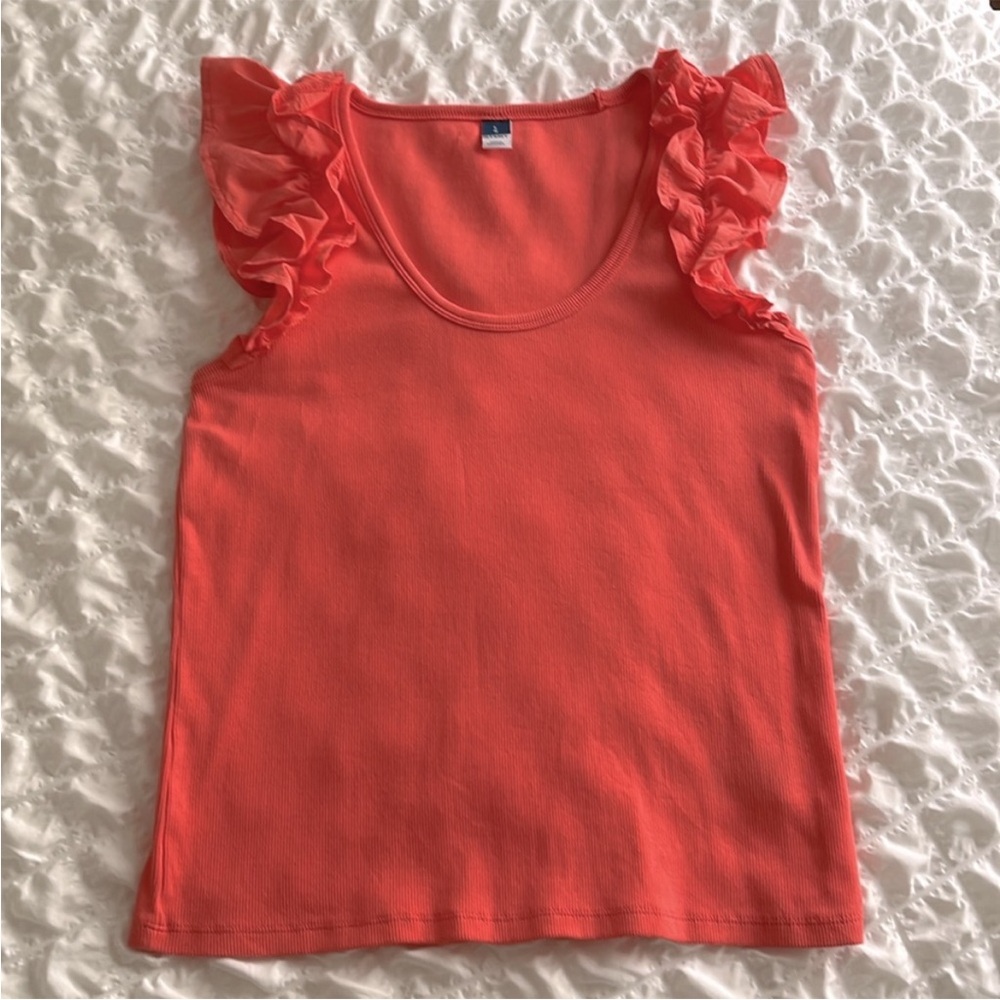 Ruffled mixed material tank top